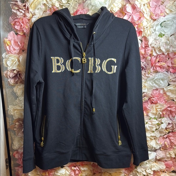 A015 BCBG Gold-Accented Black Jacket for Casual Elegance - Picture 2 of 4